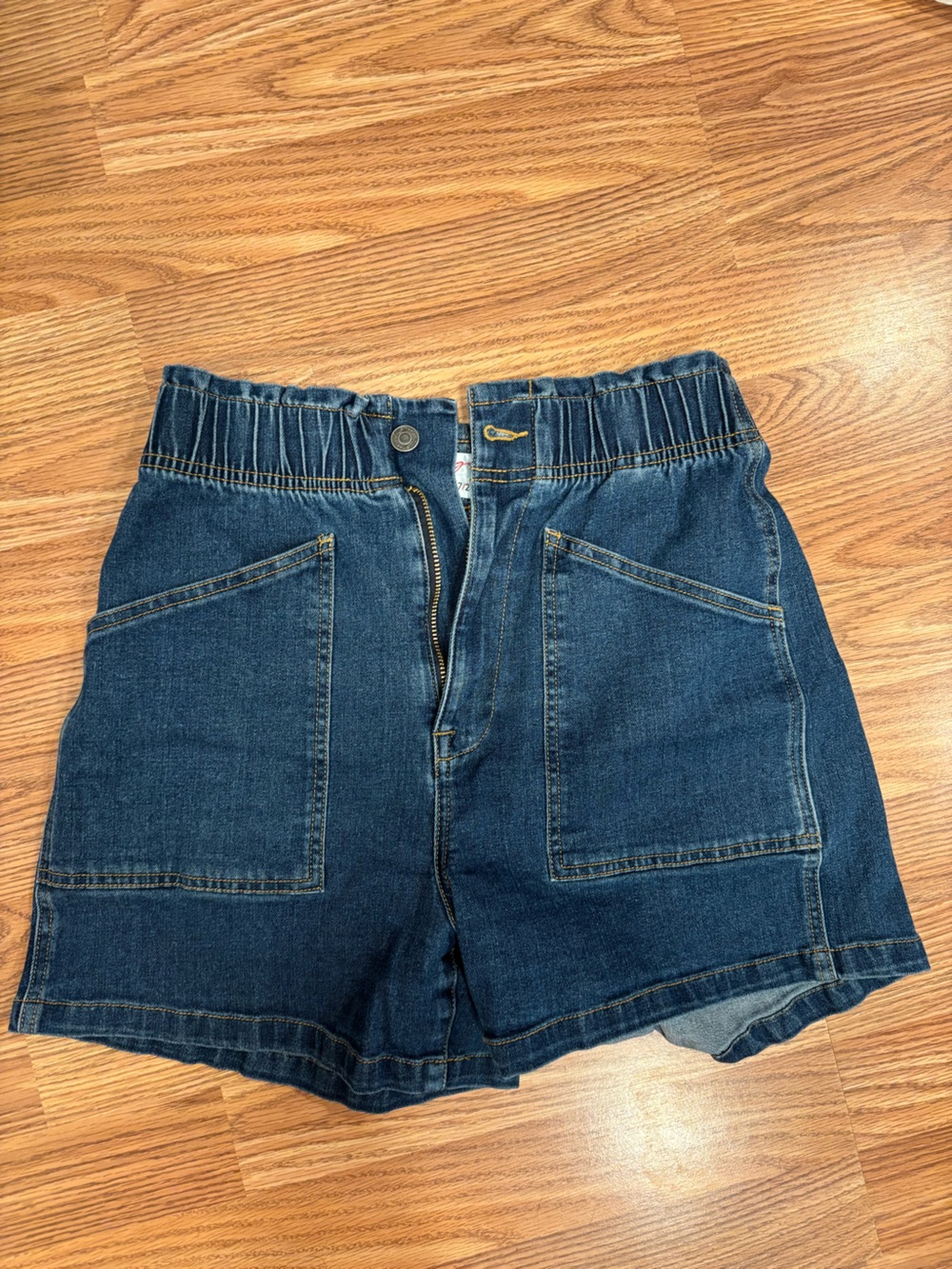 Dark Blue Elastic Waist Denim shorts
